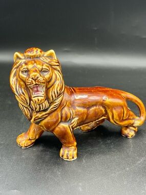 Vintage Brown Lion Ceramic Figurine Mid-Century 6”